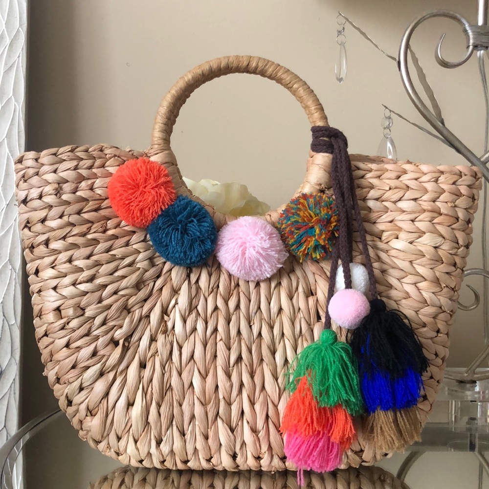 Khaki Summer Handbag Woven Beach Bag for Travelling - Picture 1 of 5
